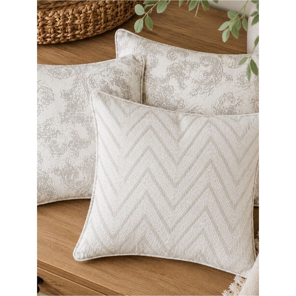 Set 3 Neutral Cream Ivory Paisley Chevron Throw Pillow Covers Only 18x18
